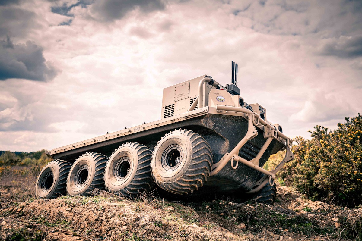 Eight-wheel autonomous vehicle on sand dune