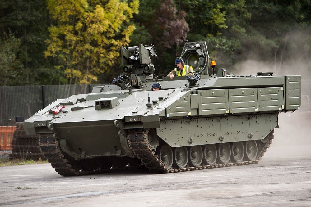 A green military armoured vehicle