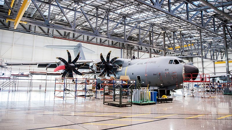 Atlas RAF aircraft sitting in hangar at Brize Norton
