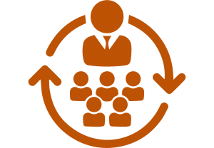 Orange icon of people surrounded by a circle