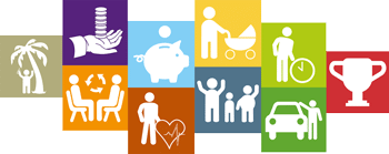 colourful icons representing DE&S employee benefits