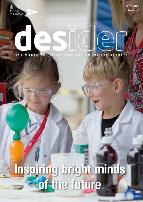 Front cover of Desider magazine for September 2017, showing children doing science experiments