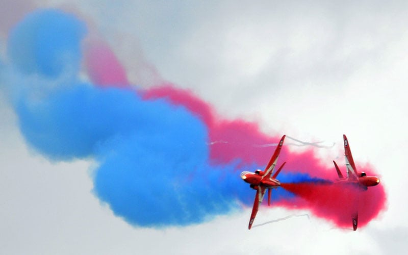 Engineering at DE&S engineering at de&s red arrows with blue and red smoke
