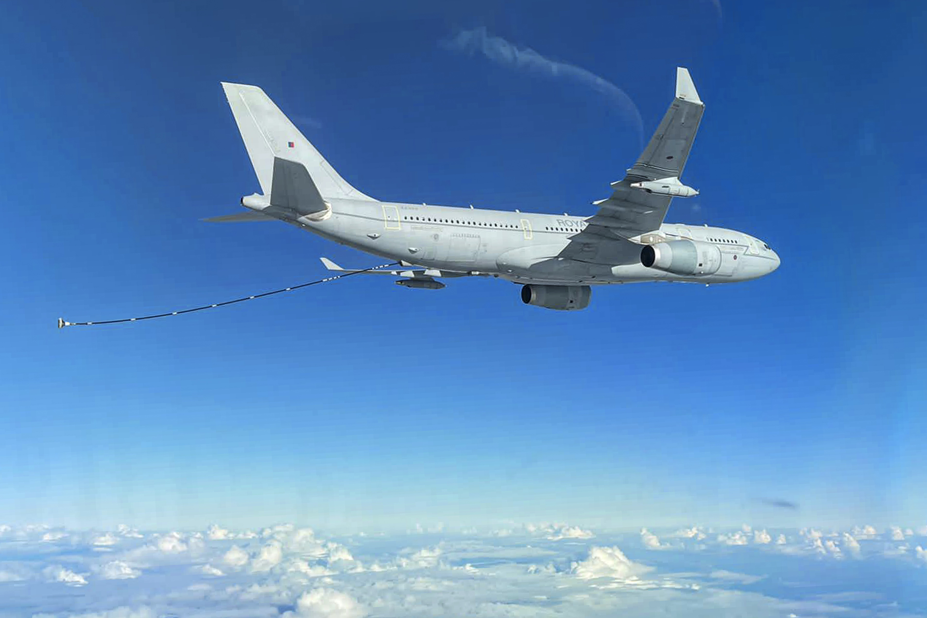 Pictured is the Voyager tanker that performed the first Operational Air-Air refuelling of an RAF A400M Atlas.