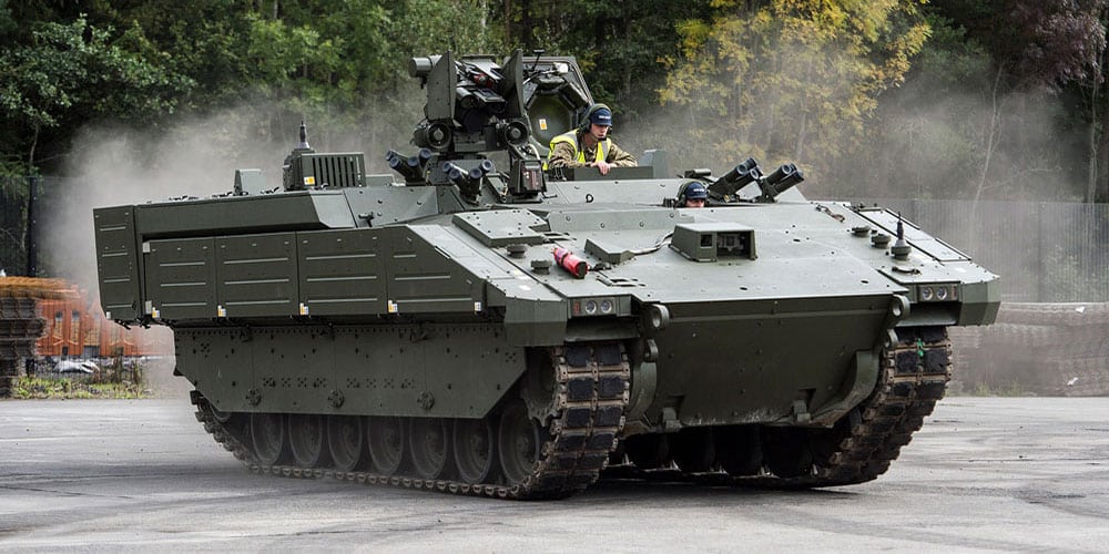 A green military armoured vehicle