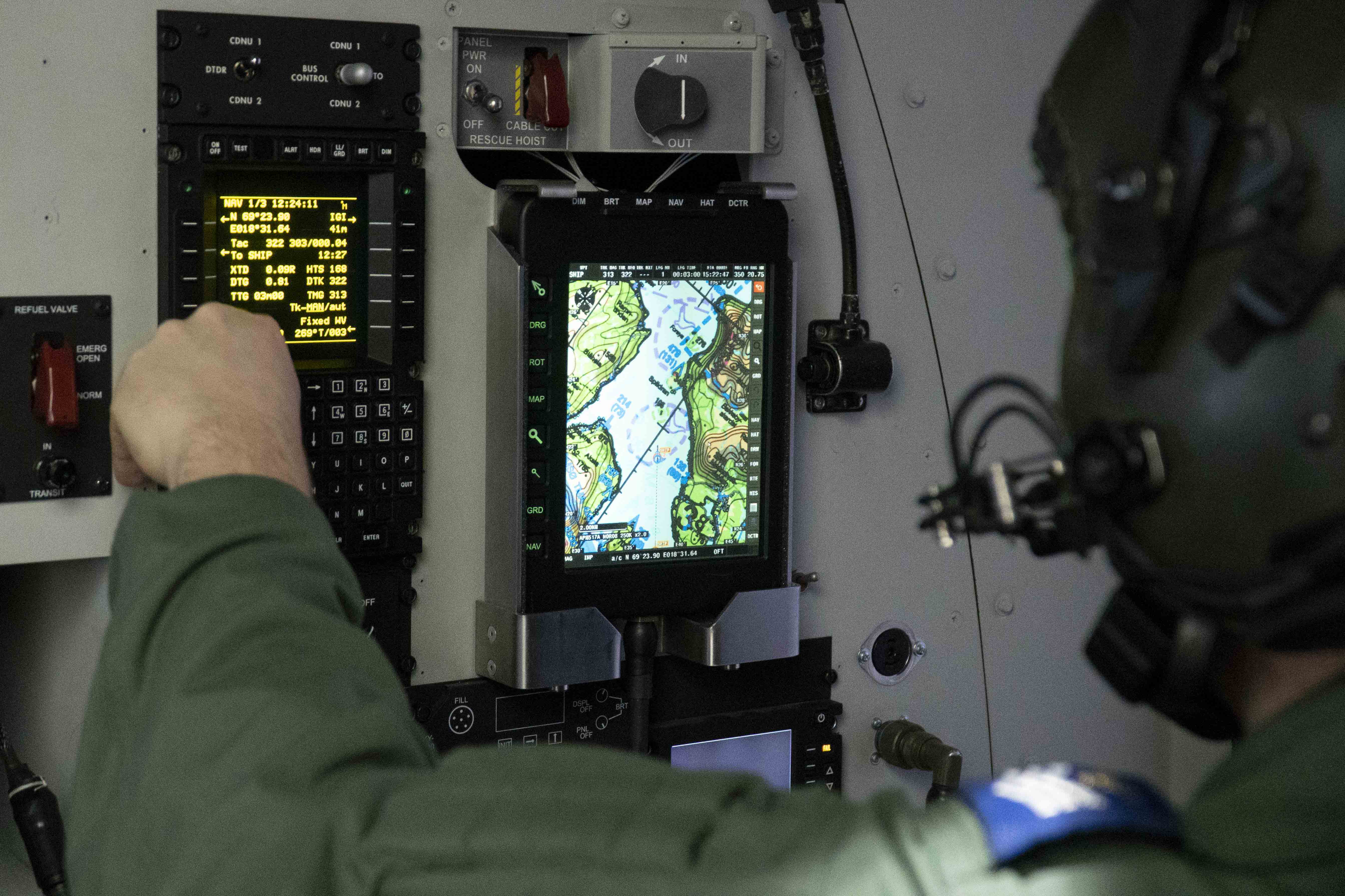 Inside a helicopter cockpit simulator
