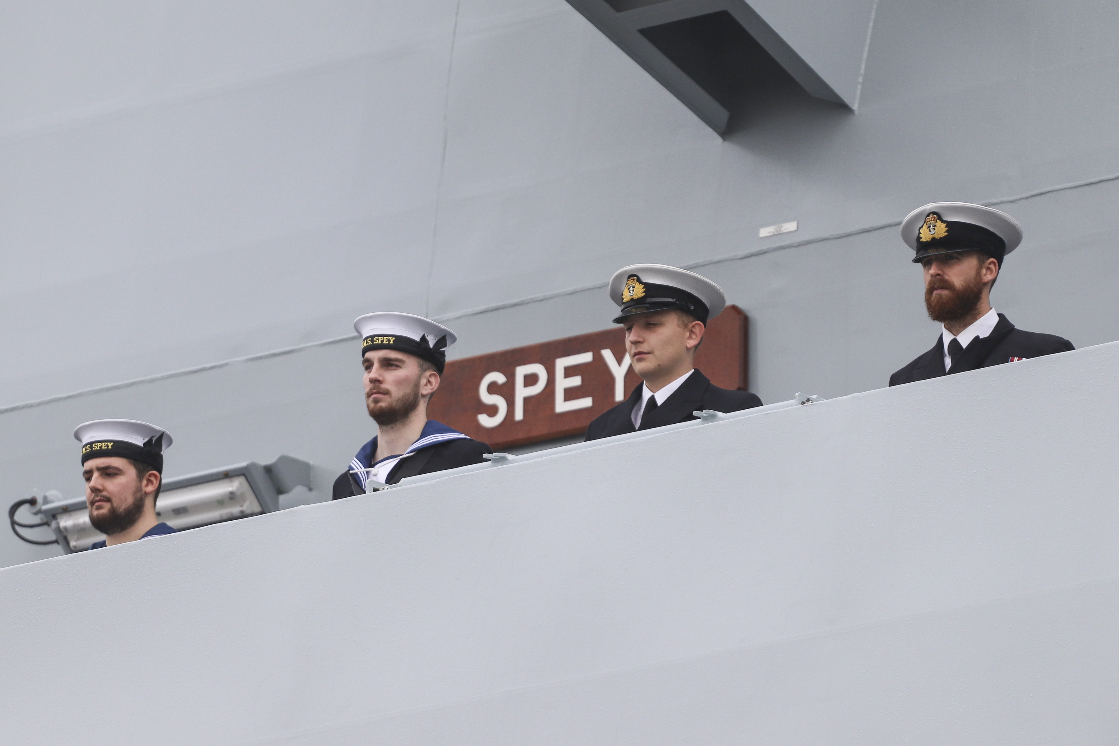 Crew on HMS Spey in Portsmouth dock