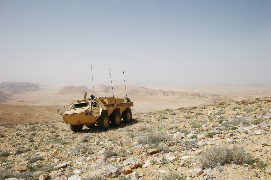 A FUCHS armoured vehicle on the move