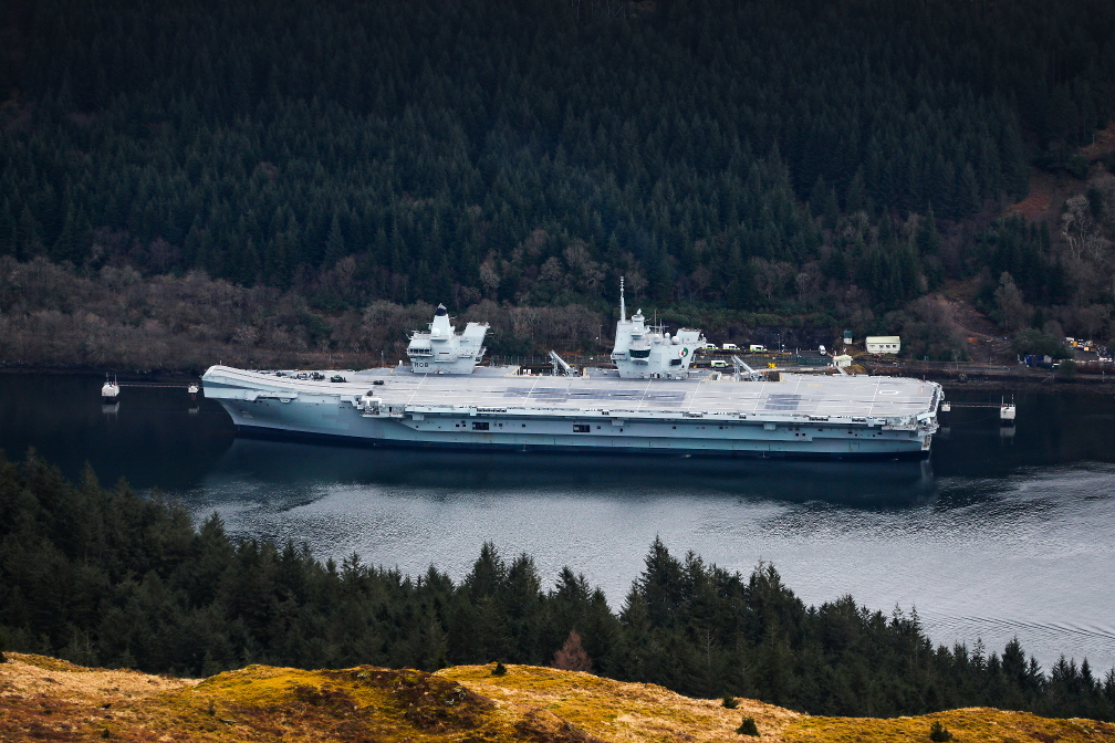 HMS Queen Elizabeth stopped off at Glen Mallen Norther Ammunition Jetty, western Scotland, ahead of her maiden operational voyage in 2021