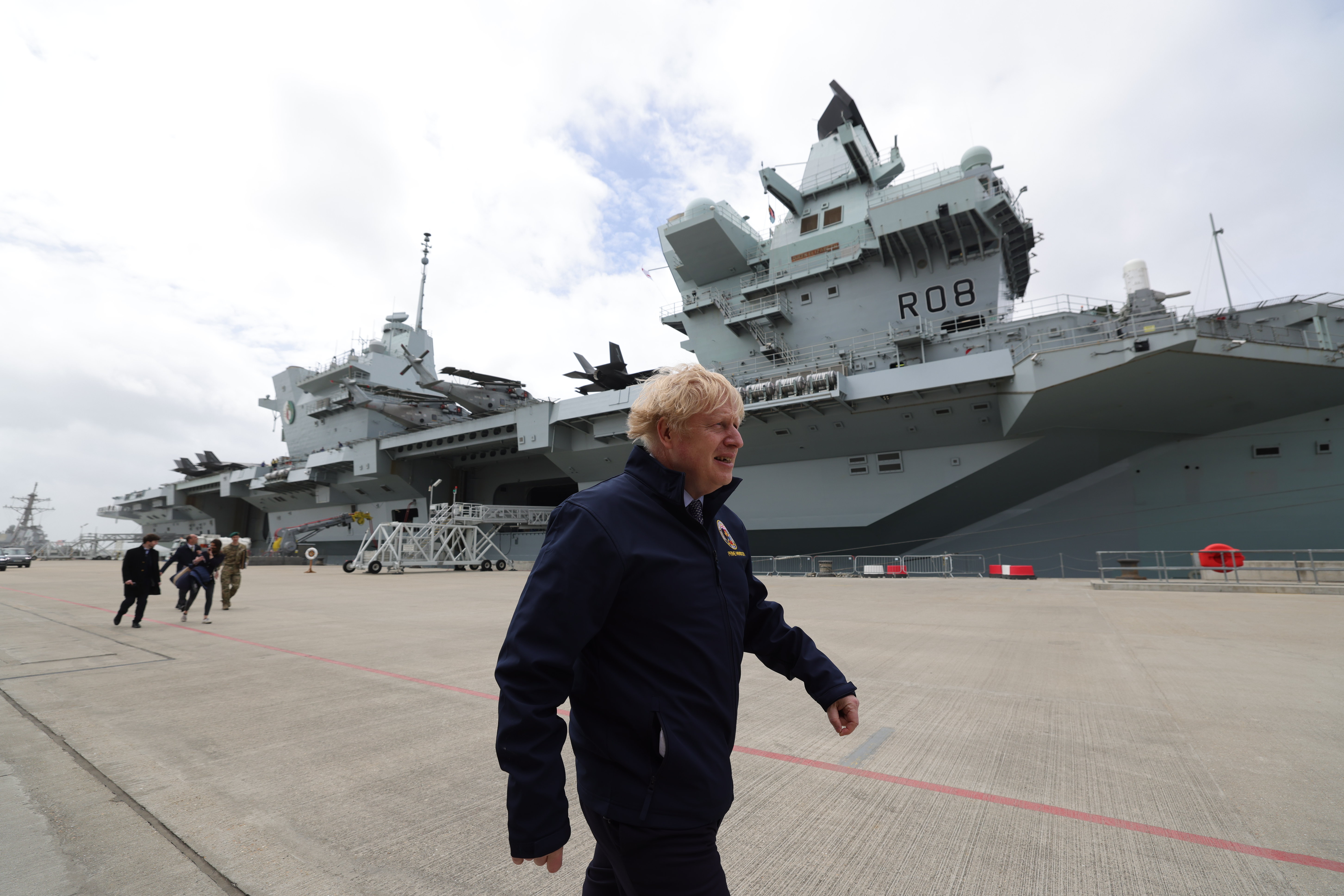 Prime Minister Boris Johnson on board HMS Queen Elizabeth