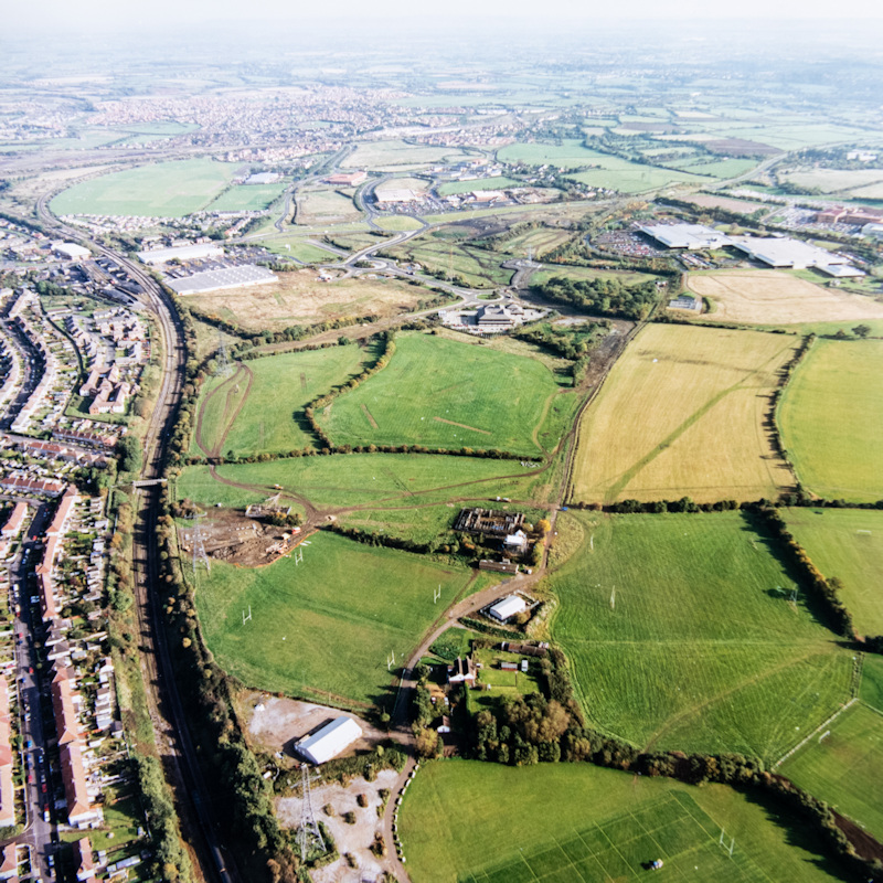 Aerial photograph of the Abbey Wood land prior to construction starting