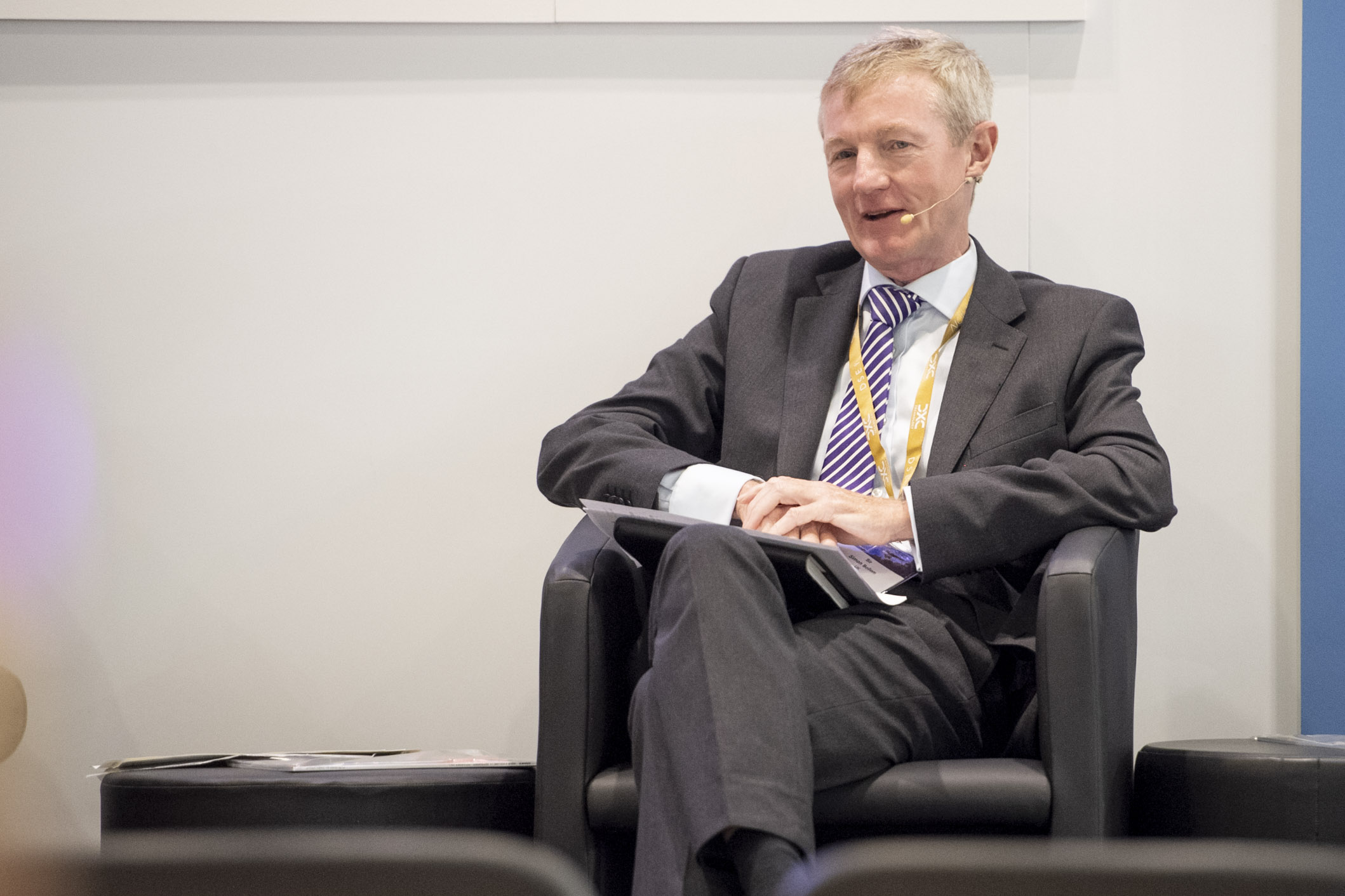 DE&S CEO Sir Simon Bollom takes part in a discussion panel at DSEI 2021