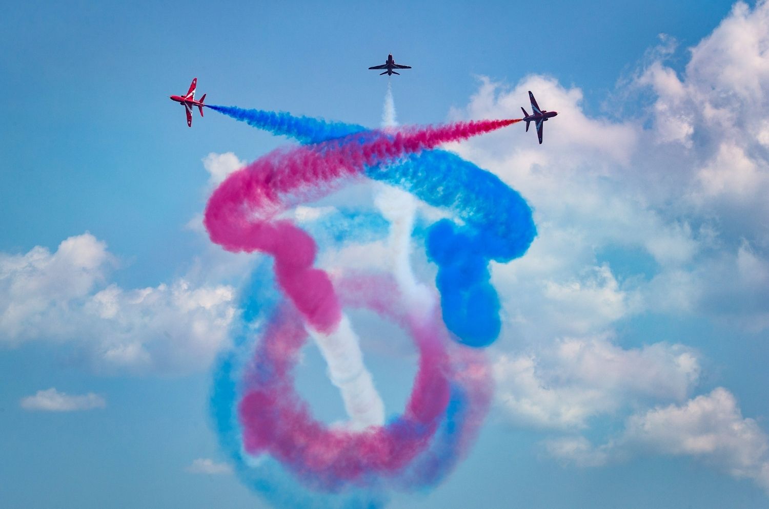 T1 Hawks used by the RAF’s Aerobatics Team, the Red Arrows. Picture shows Red Arrows Display.