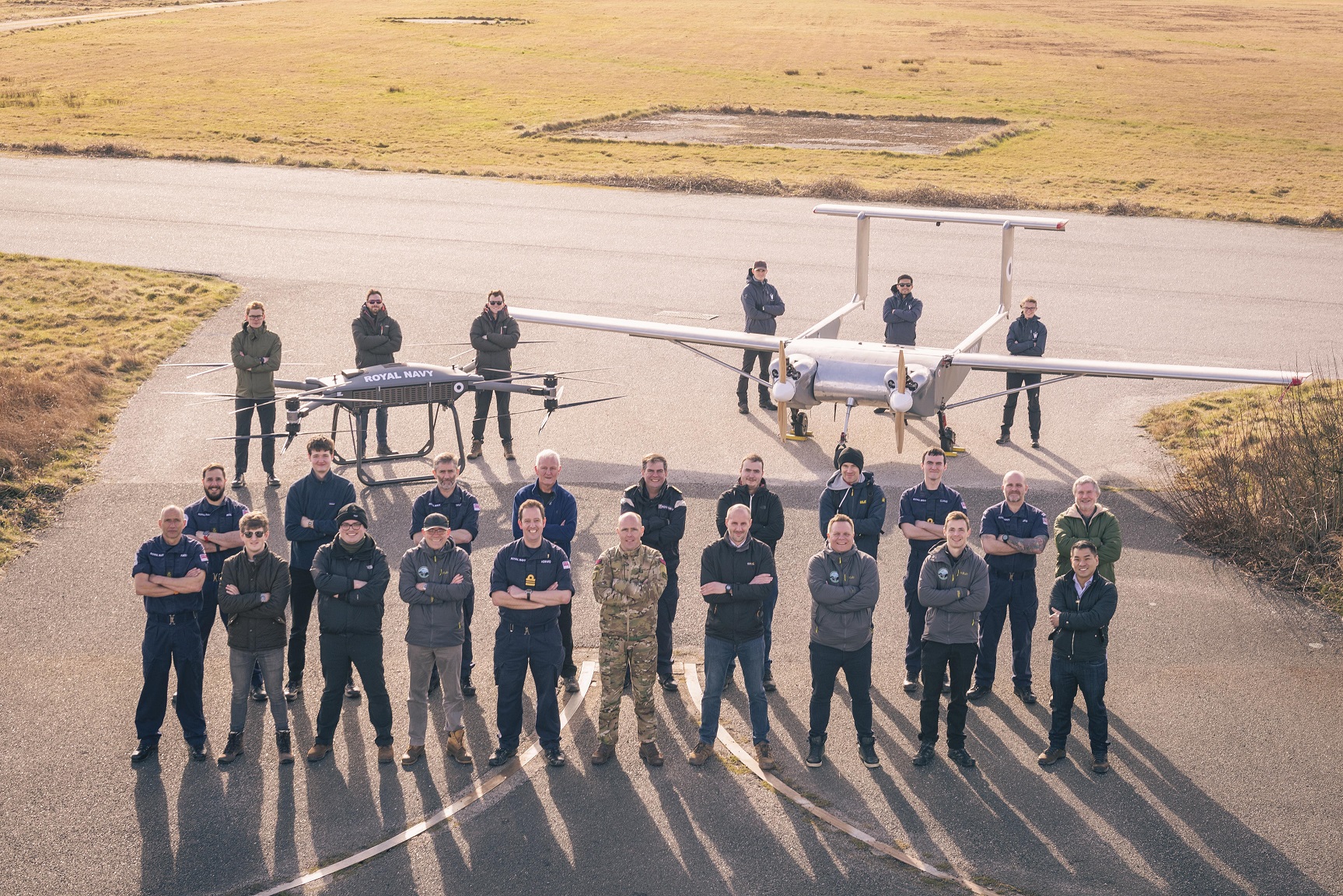 Group photo of DE&S, Royal Navy and Industry partners at the Heavy Lift Challenge
