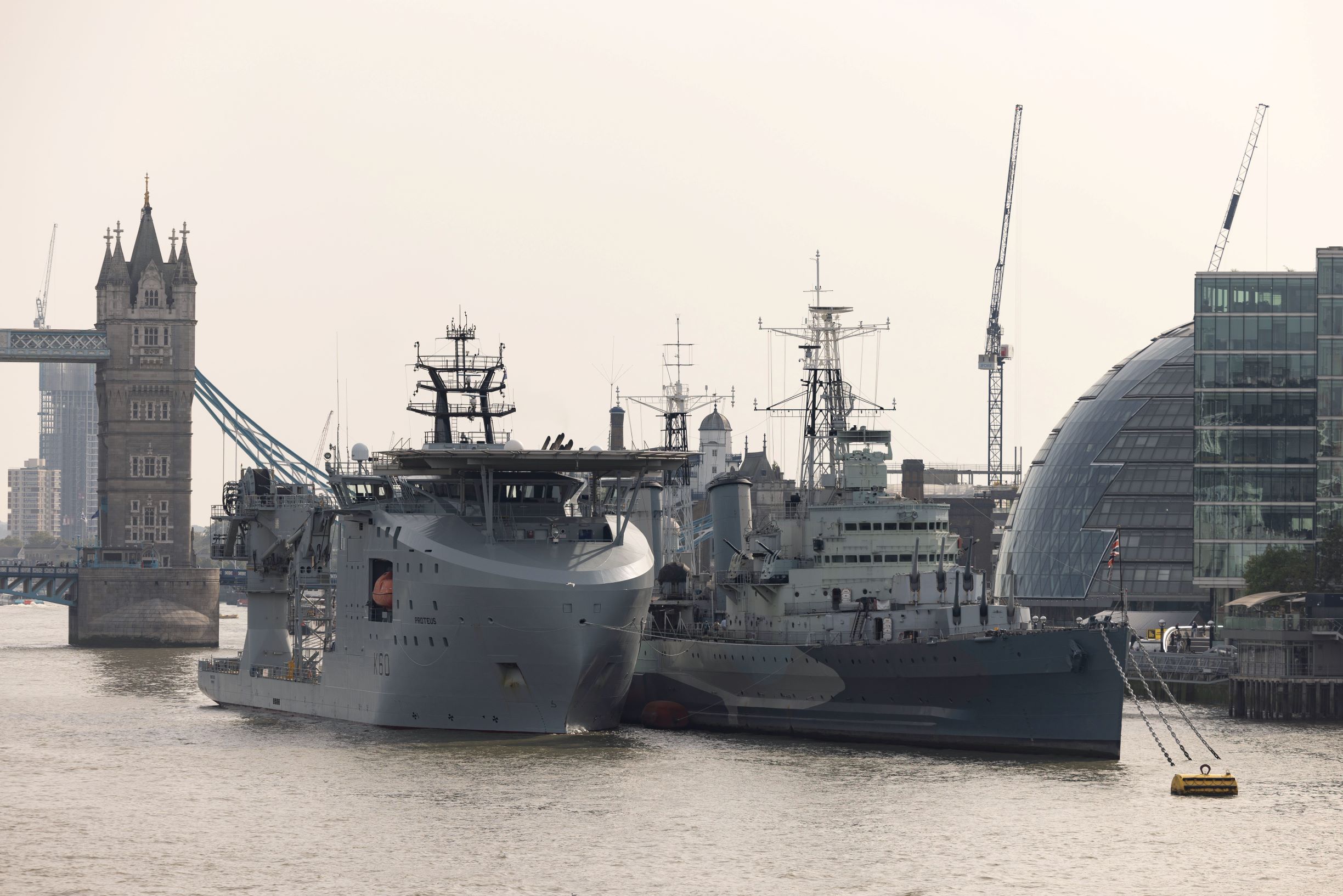 RFA Proteus and RFA Stirling Castle on the River Thames