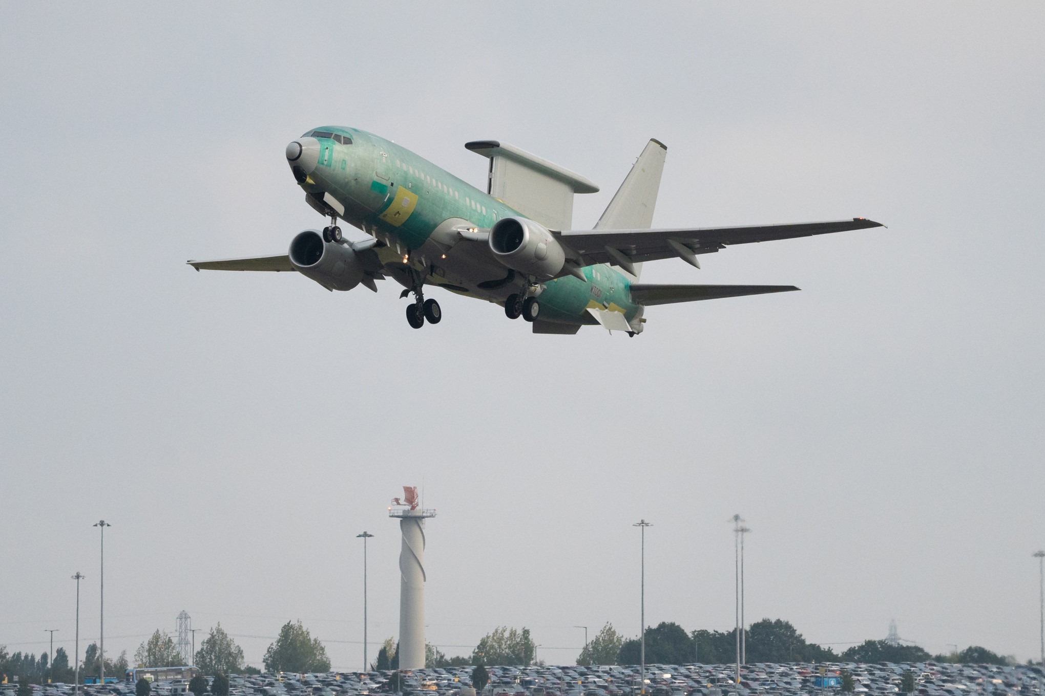 The first E-7 Wedgetail takes off at Birmingham Airport.