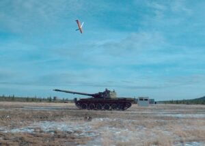 A SPEAR missile descends towards its target during a guiding firing trial in Sweden.