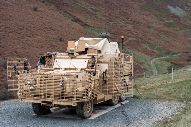 A British Army Wolfhound mounted with a laser weapon demonstrator