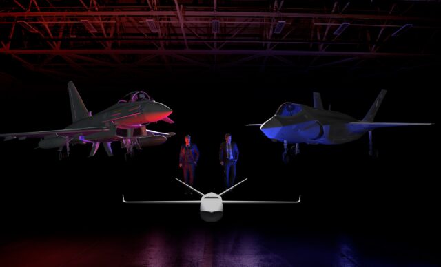 20250311-RAF_StormShroud_Announcement-MinSub_AnnexB_crop Chief of the Air Staff, Air Marshal Sir Richard Knighton, and Prime Minister Sir Keri Starmer with a StormShroud drone, F-35B and Typhoon at RAF Waddington.