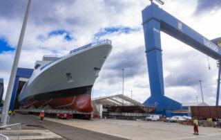 First Type 31 frigate HMS Venturer pictured rolling out of Babcock shed in Rosyth, Scotland