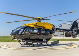 The first of the new H145 helicopter fleet at Airbus Helicopters UK's Oxford site