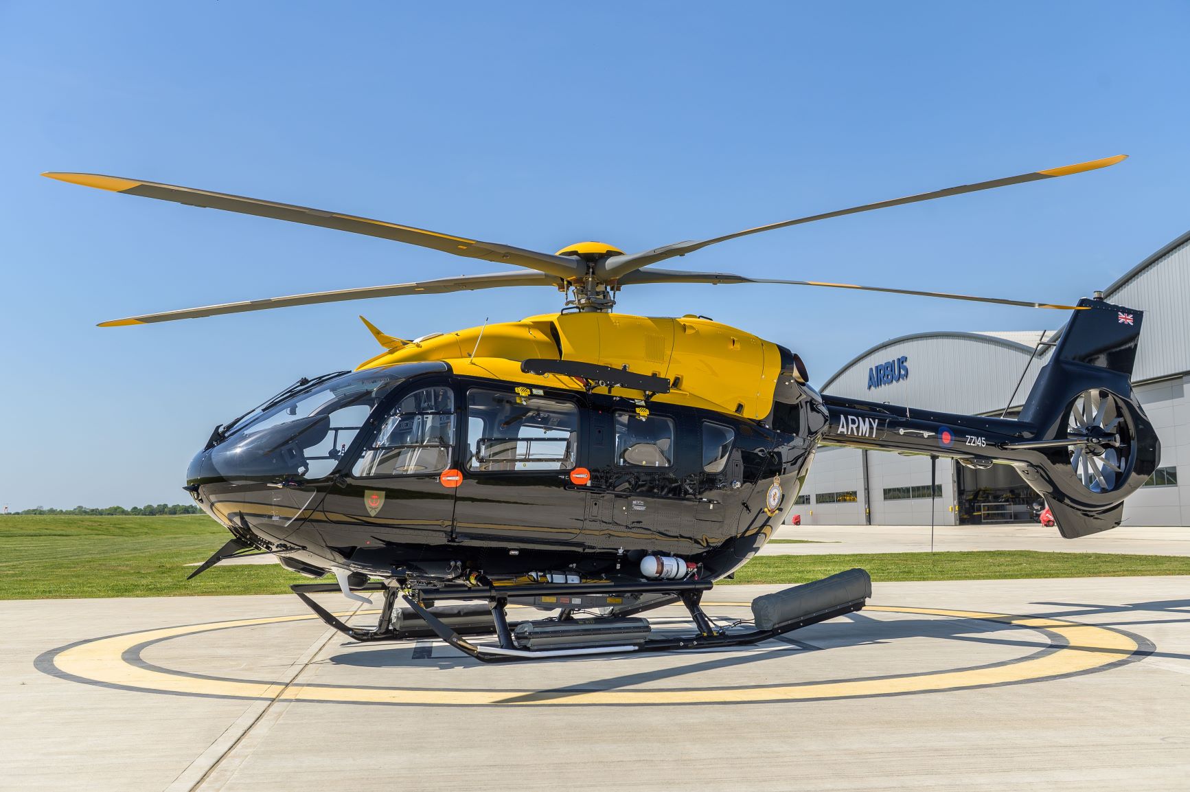 The first of the new H145 helicopter fleet at Airbus Helicopters UK's Oxford site