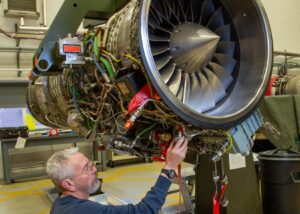 Technician inspecting Typhoon aircraft