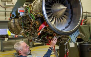 Technician inspecting Typhoon aircraft